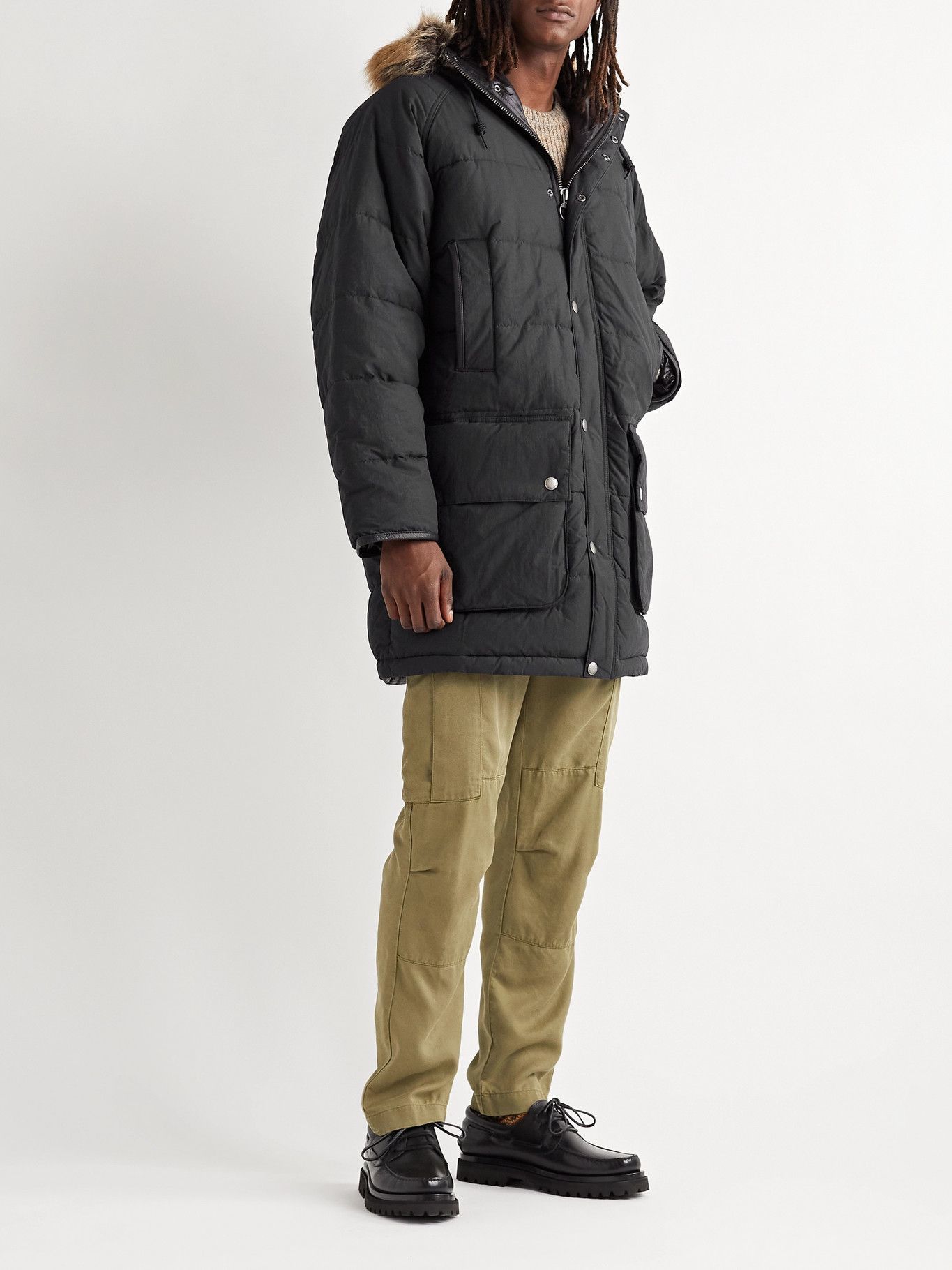 Barbour Gold Standard - Leather-Trimmed Quilted Coated-Canvas Hooded Parka - Black