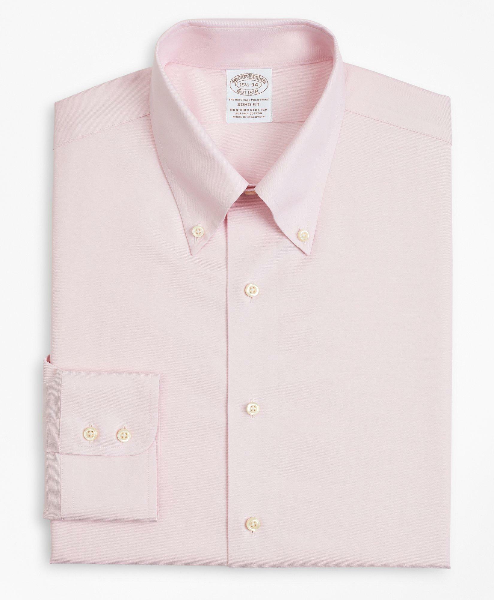 Brooks Brothers Men's Stretch Soho Extra-Slim-Fit Dress Shirt, Non-Iron Twill Button-Down Collar | Pink