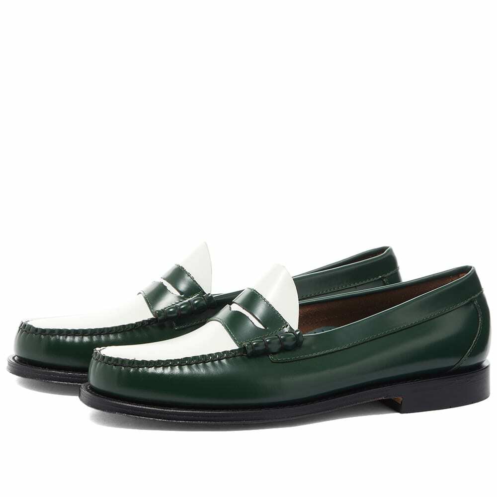Bass Weejuns Men's Larson Penny Loafer in Green/White Leather Bass Weejuns
