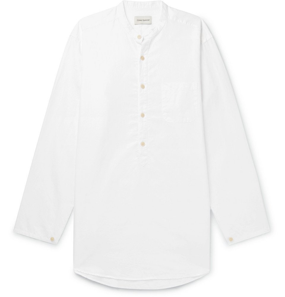 Oliver Spencer - Grandad-Collar Cotton and Linen-Blend Shirt - Men - White