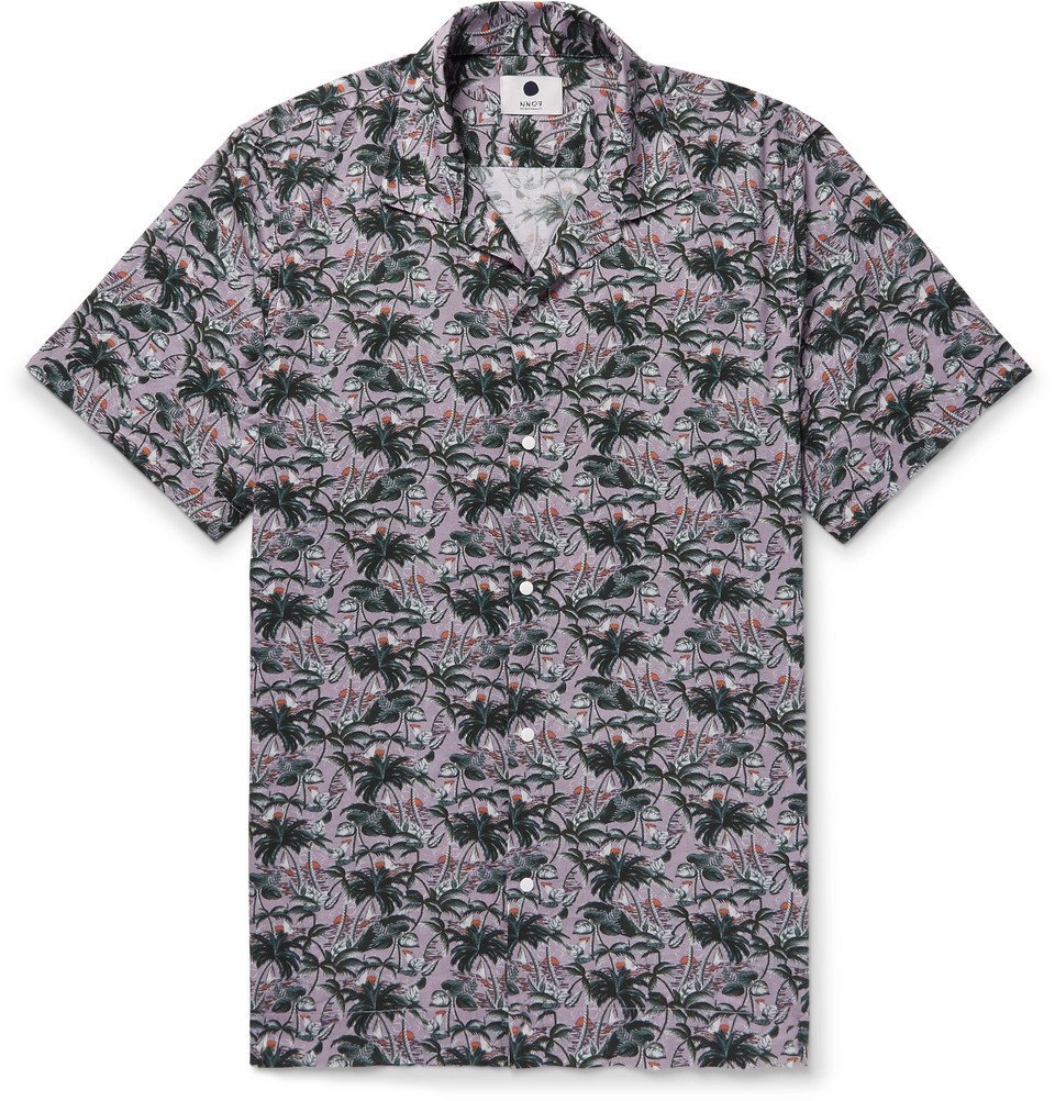 Nn07 Miyagi Camp Collar Printed Cotton Shirt Men Lavender Nn07