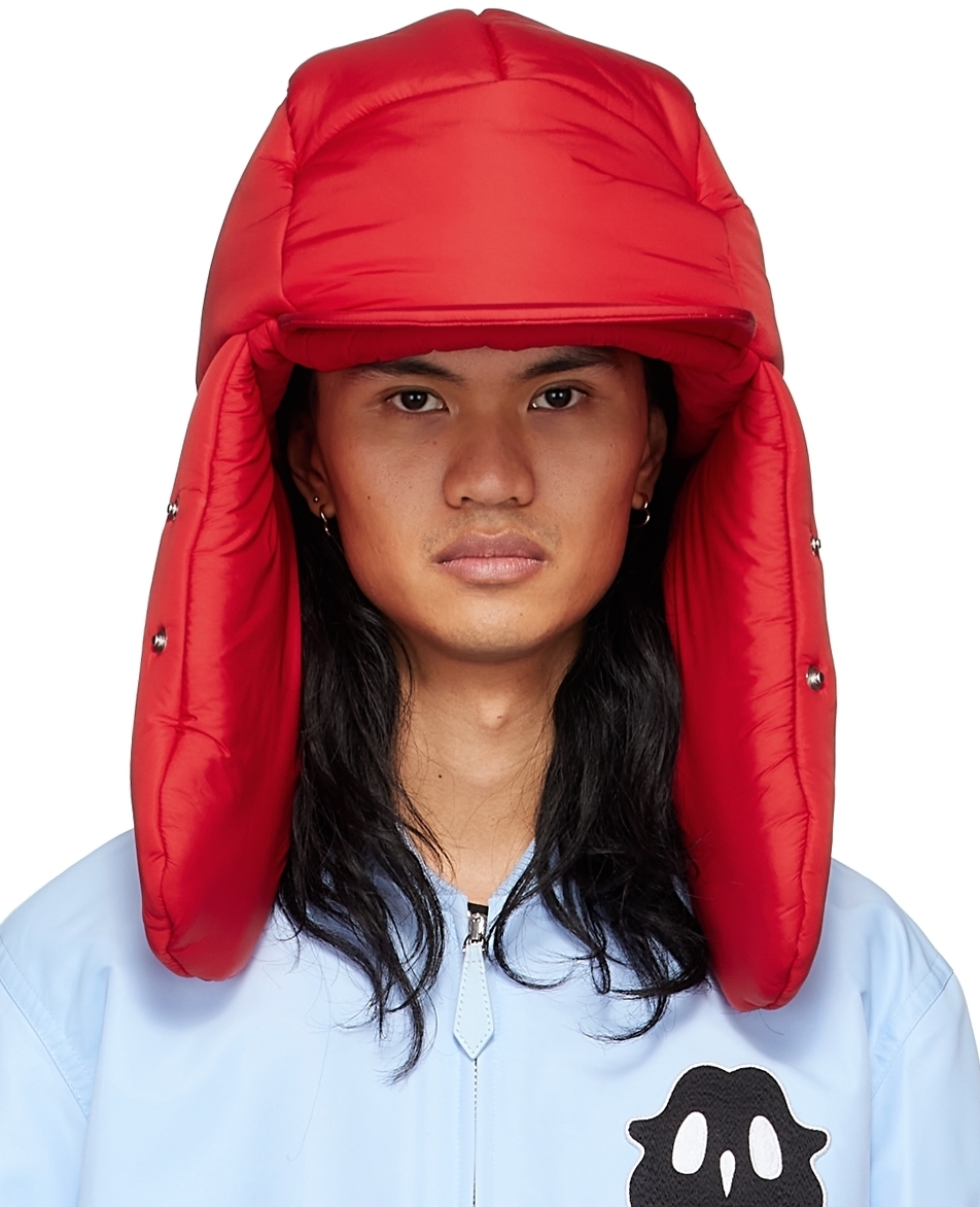 Burberry Red Nylon Oversized Cap Burberry