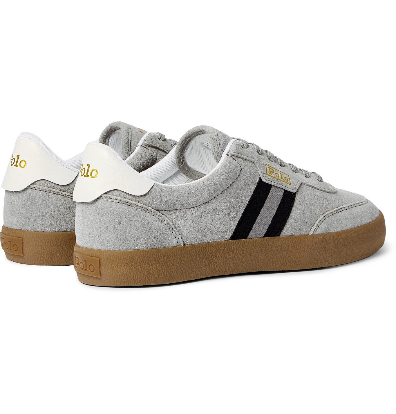 POLO RALPH LAUREN - Court VLC Grosgrain and Leather-Trimmed Suede Sneakers  - Gray Polo Ralph Lauren