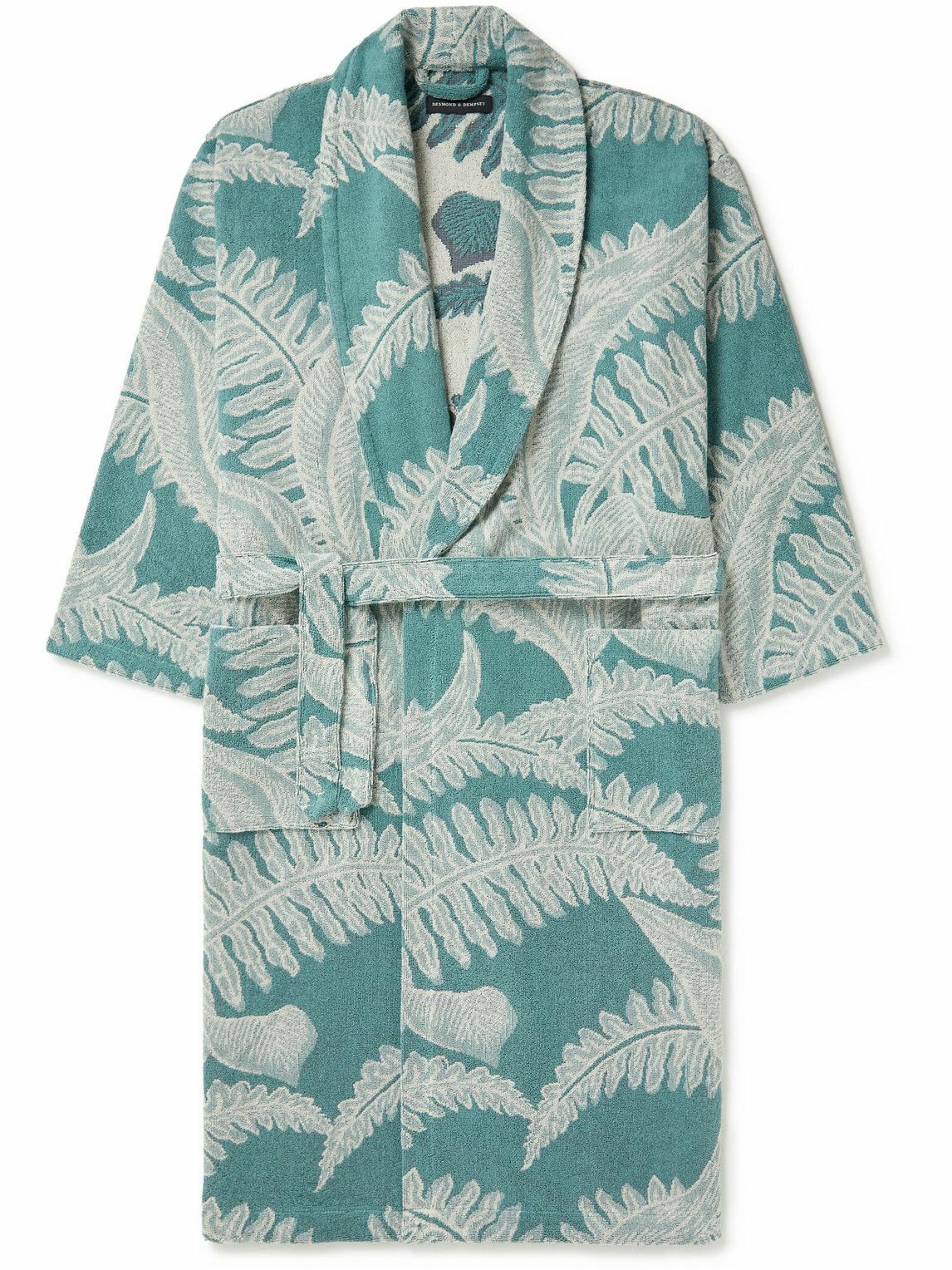 Desmond & Dempsey CottonTerry Jacquard Robe Green Desmond & Dempsey