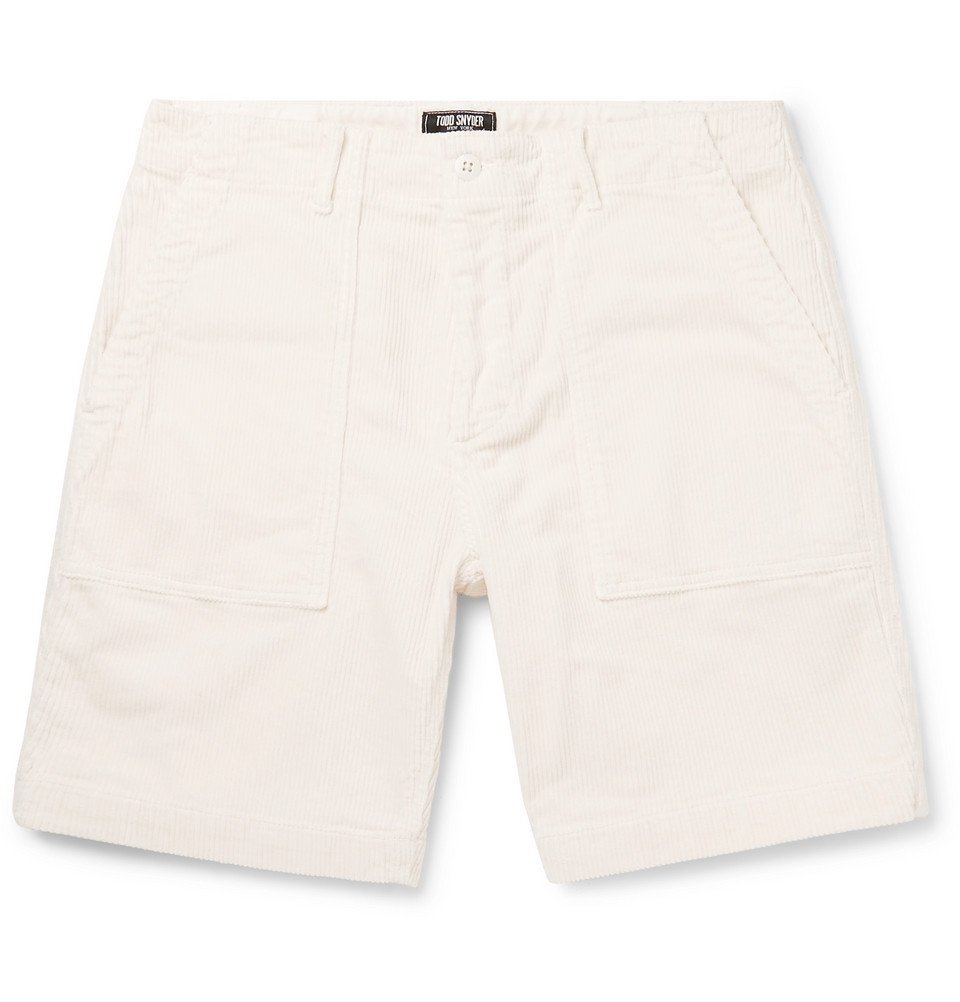 white corduroy shorts