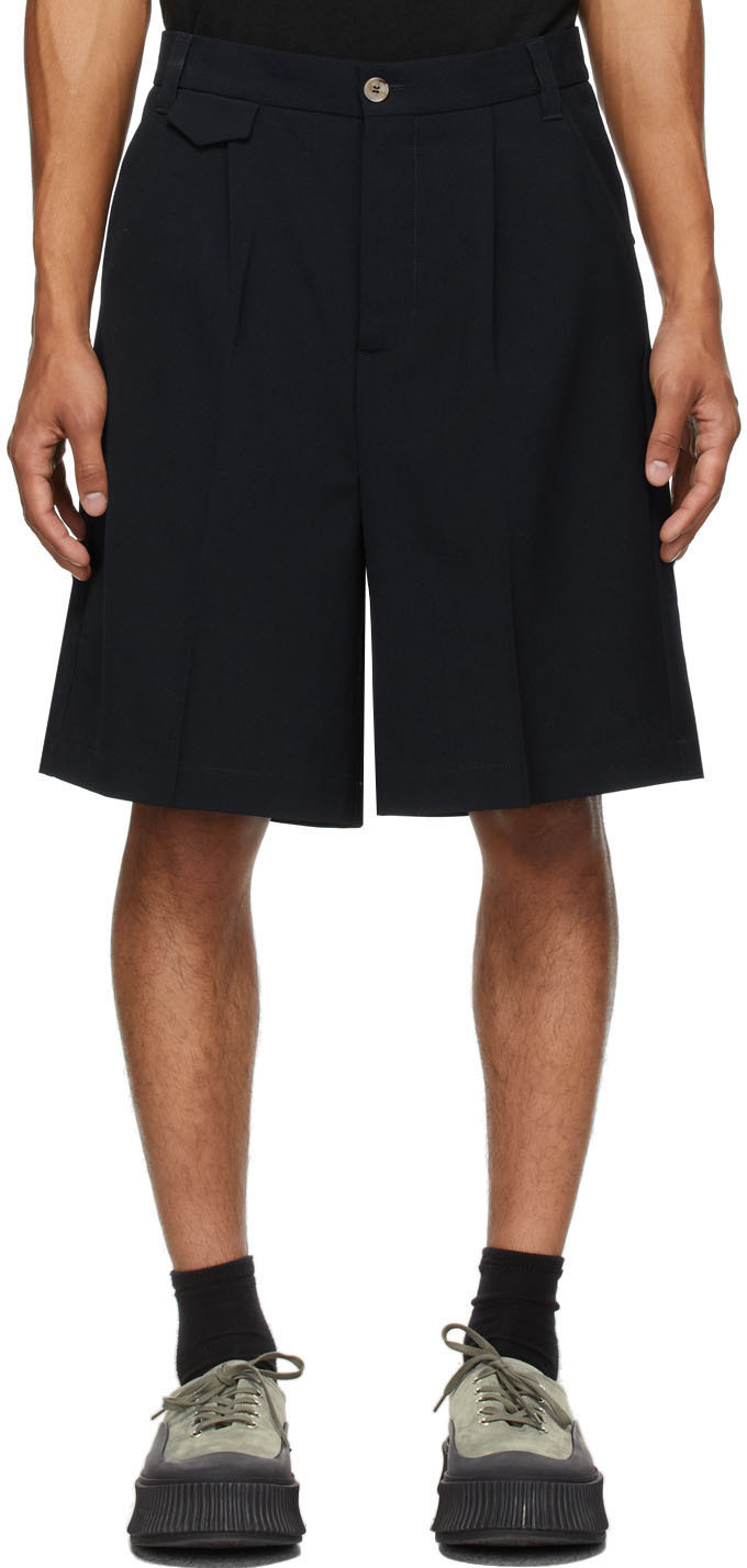 Nanushka Navy Flint Pleated Shorts Nanushka