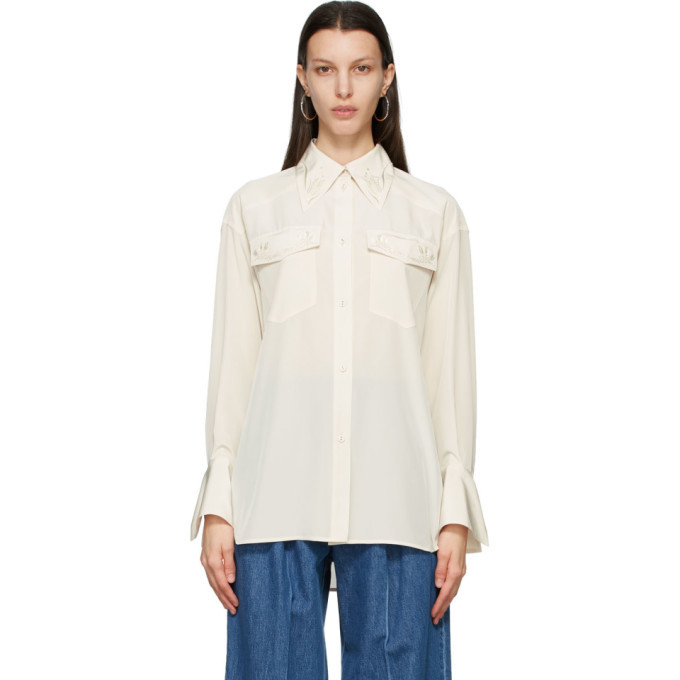 Mame Kurogouchi Off-White Crepe Embroidered Shirt Mame Kurogouchi