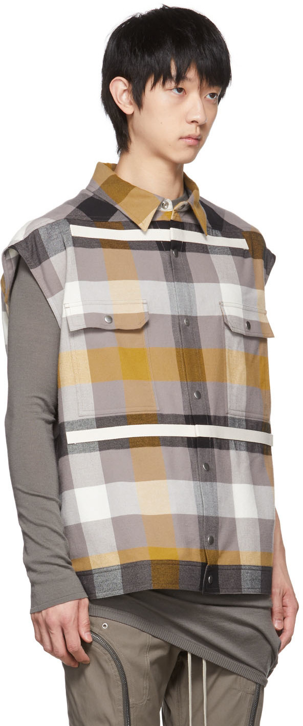 Rick Owens Grey & Yellow Check Jumbo Outershirt Vest