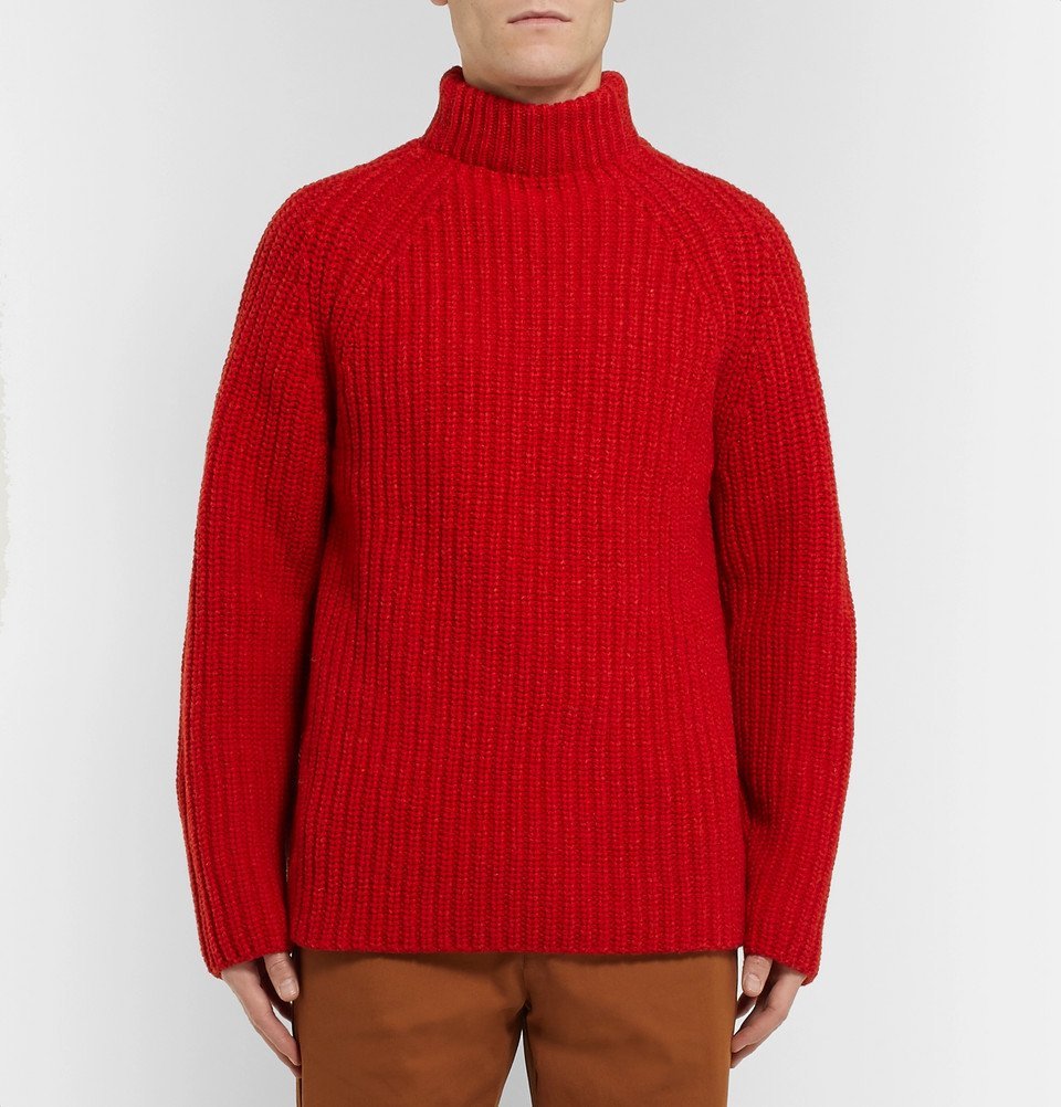 Albam - Ribbed Wool Mock-Neck Sweater - Men - Red Albam