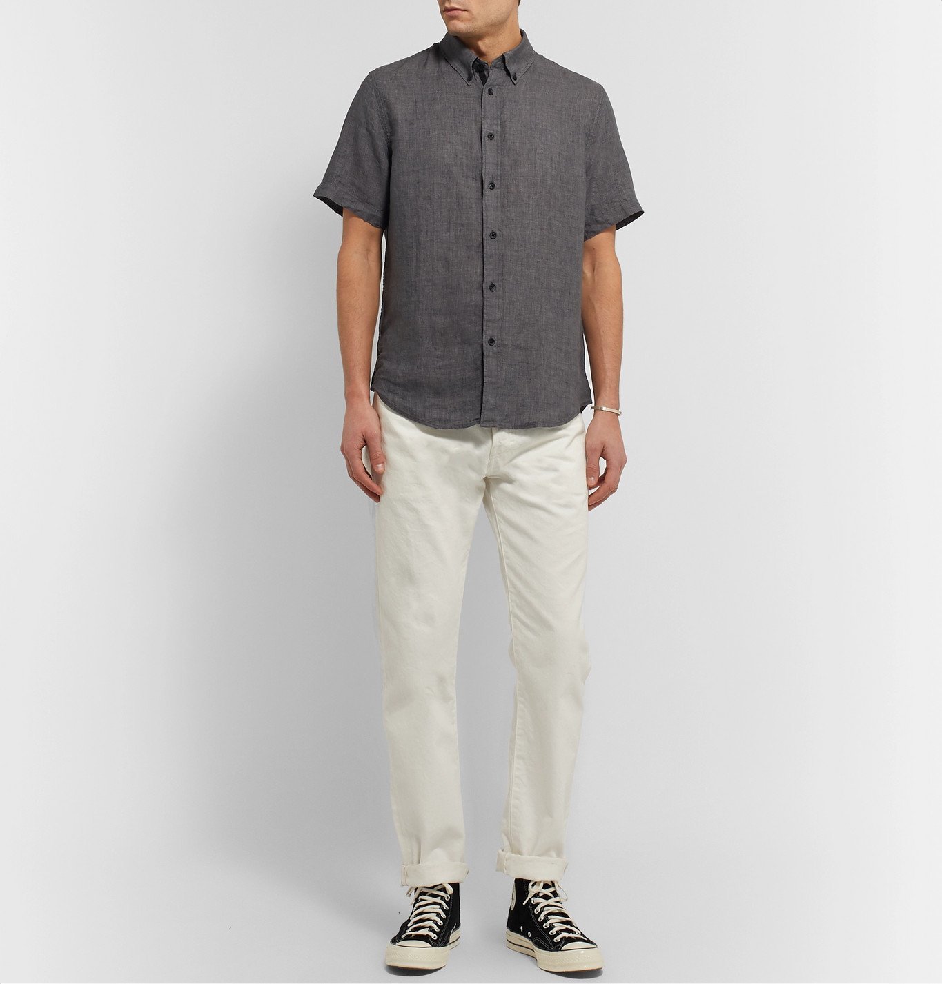 rag & bone - Fit 2 Tomlin Button-Down Collar Linen Shirt - Gray Rag and ...