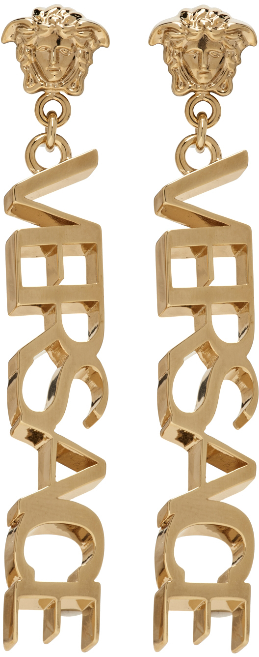 Versace Gold Logo Drop Earrings Versace