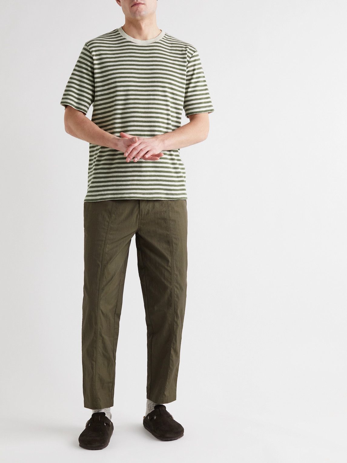 Folk - Striped Slub Cotton T-Shirt - Green Folk