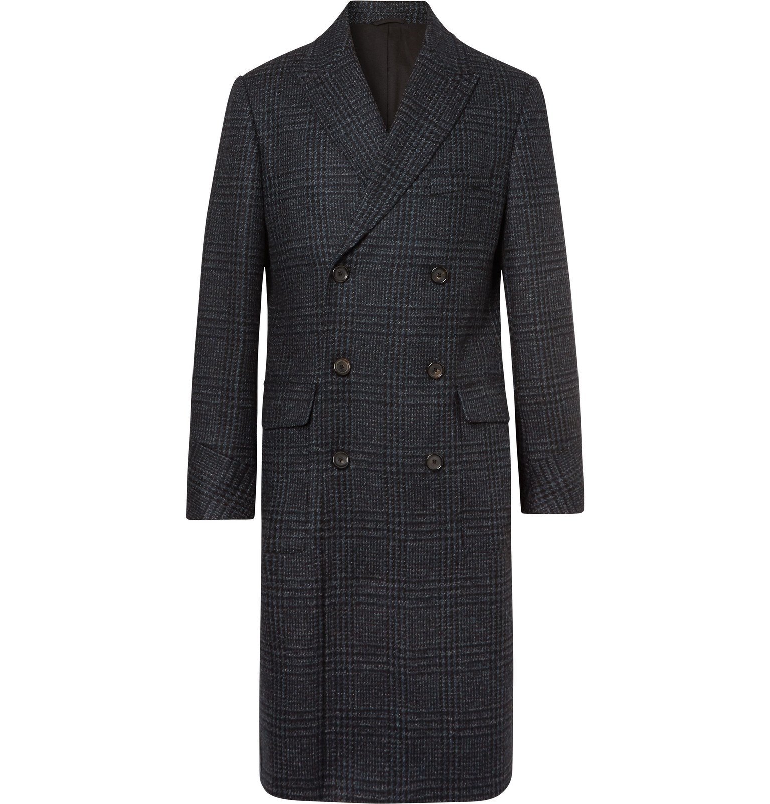 Oliver Spencer - Double-Breasted Prince of Wales Checked Lambswool Coat - Blue