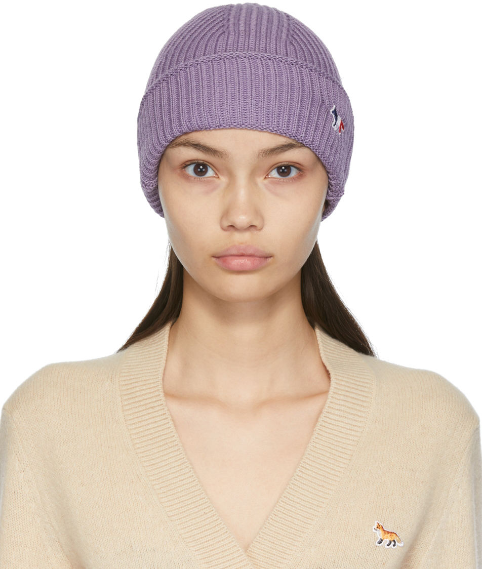 Maison Kitsuné Purple Wool Fox Beanie Maison Kitsune