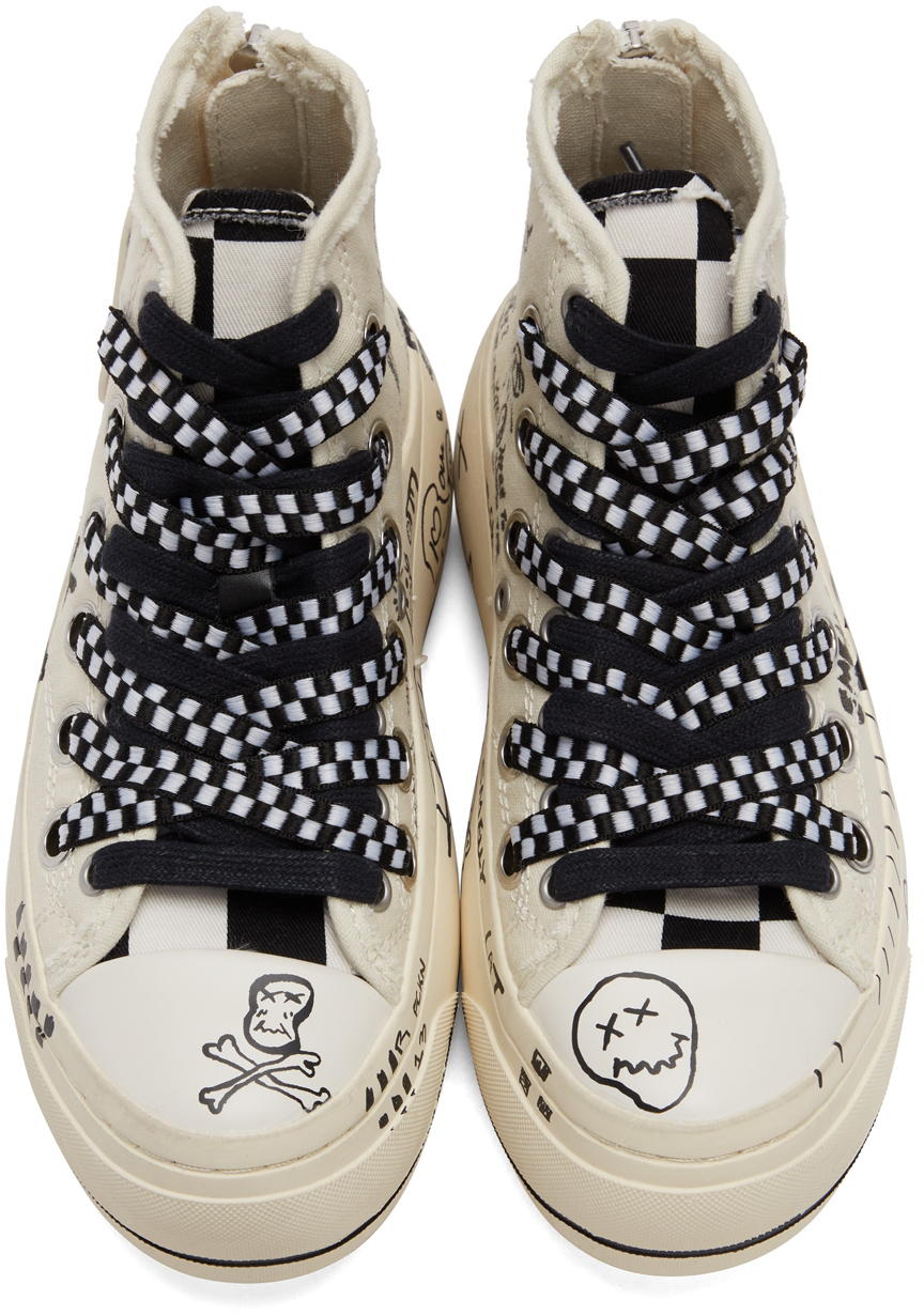 R13 Off-White Graffiti Double Grommet Kurt Sneakers R13