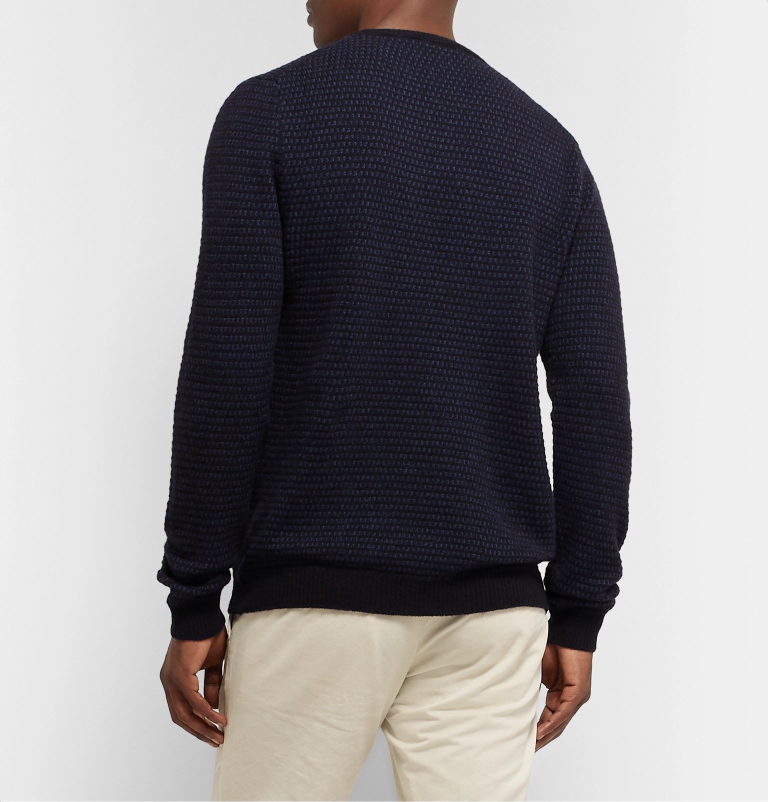 Incotex - Birdseye Virgin Wool-Jacquard Sweater - Blue Incotex