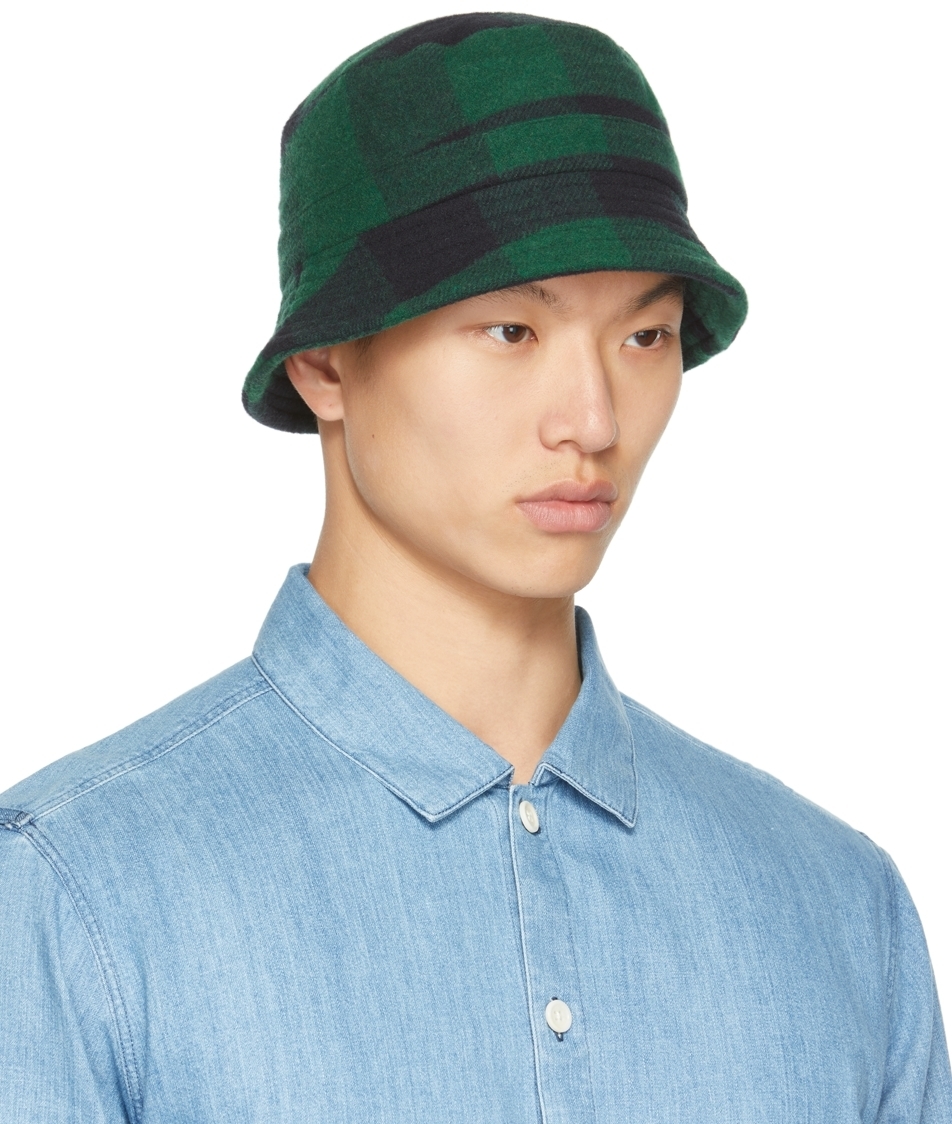 YMC Black & Green Check Bucket Hat YMC