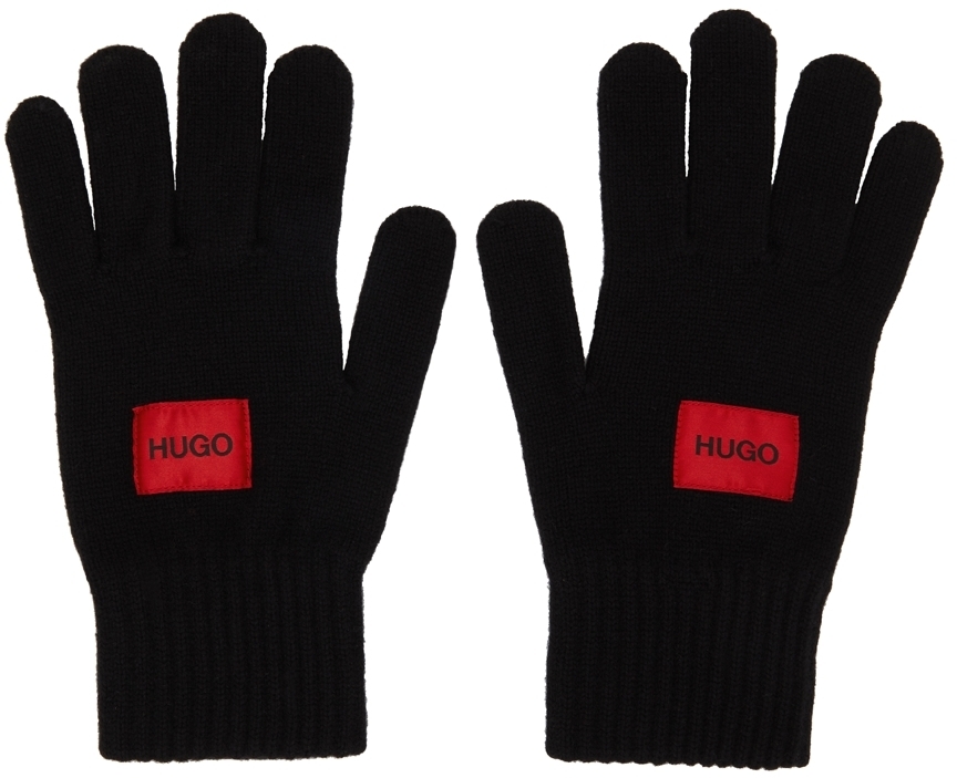 Hugo Black Wool Logo Gloves Hugo Boss