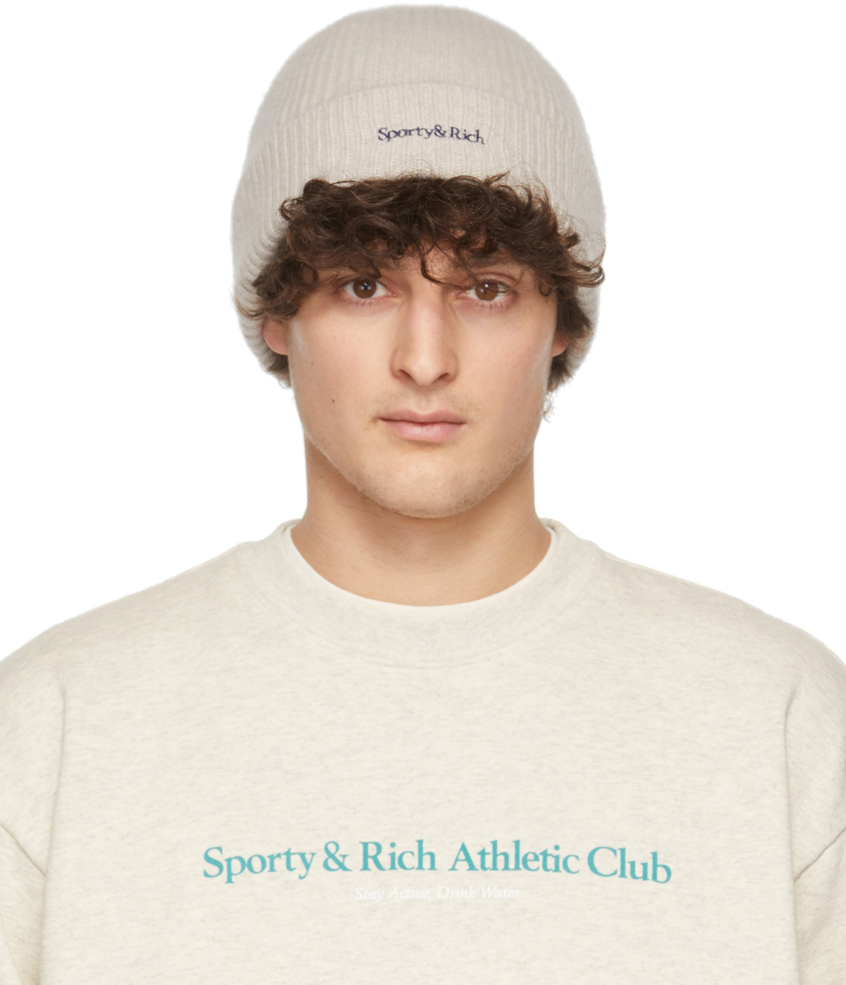 Sporty & Rich Beige Serif Logo Beanie Sporty & Rich