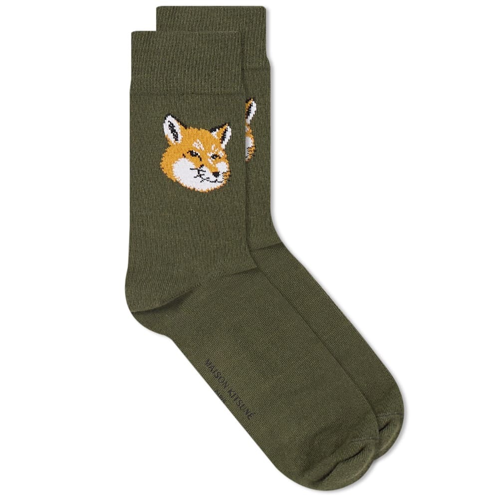 Maison Kitsuné Men's Fox Head Sock in Dark Khaki Maison Kitsune