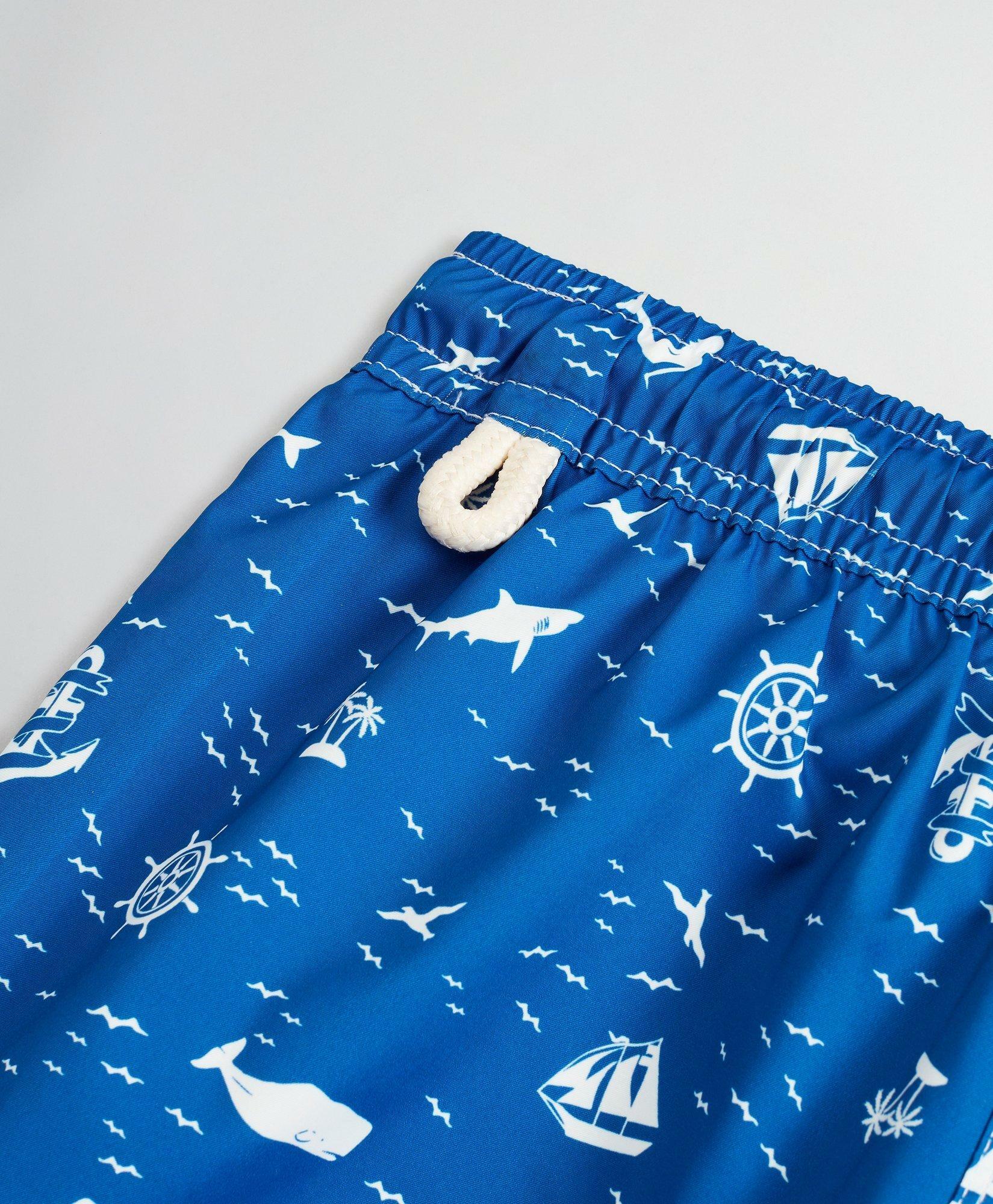 Brooks Brothers Boys Nautical Print Swim Trunks | Blue