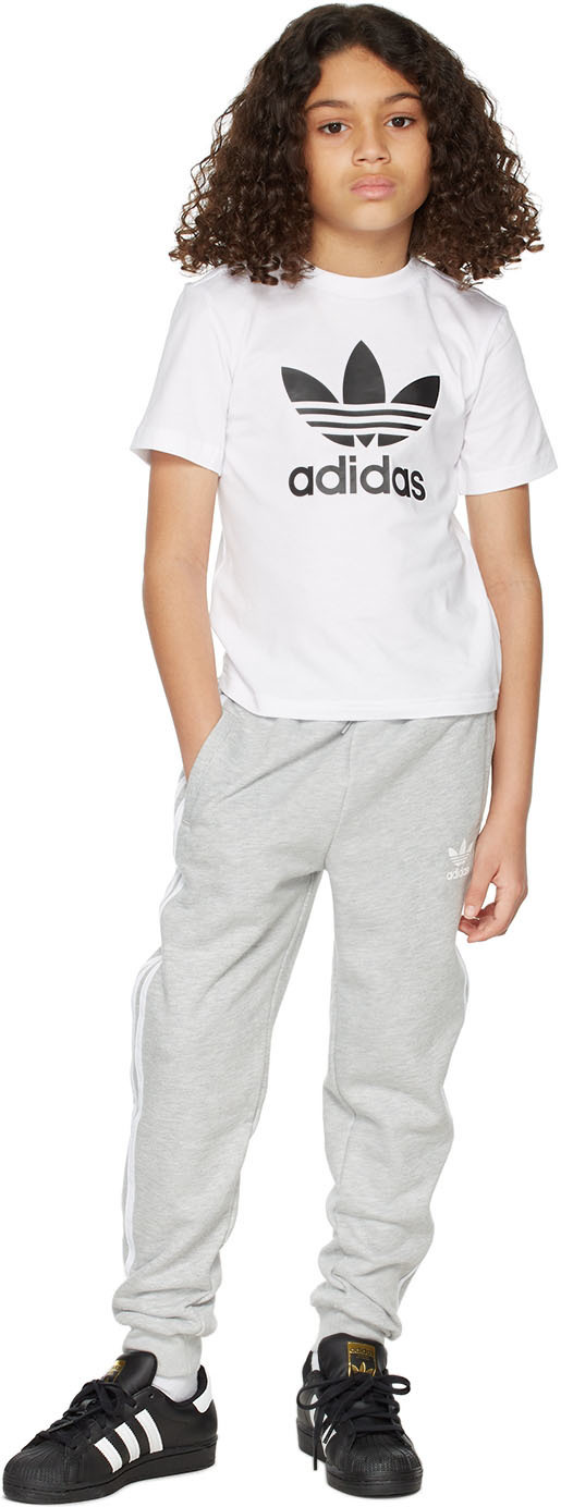 Photo: adidas Kids Kids Grey & White 3-Stripes Big Kids Lounge Pants
