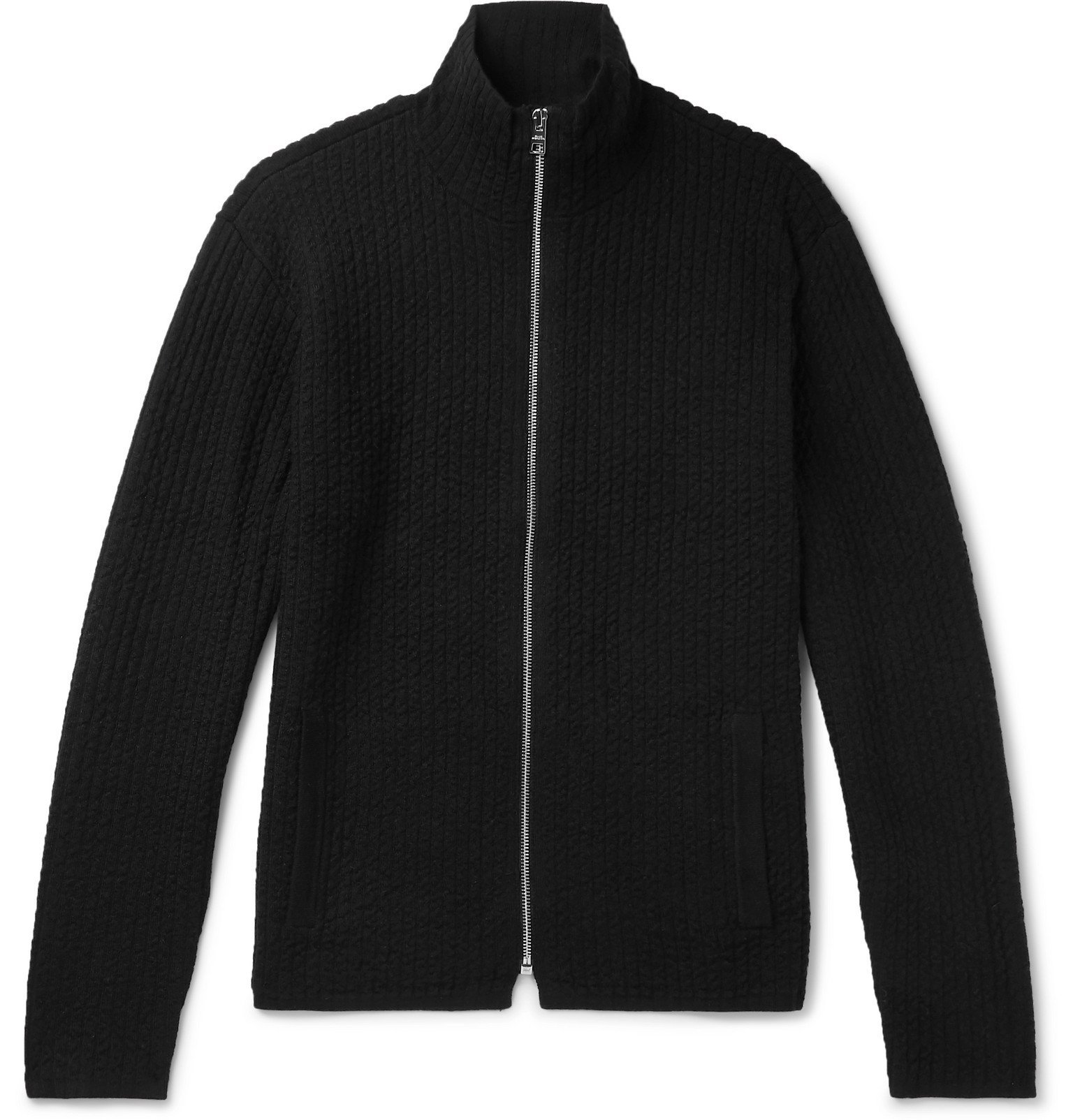 black zip up cardigan