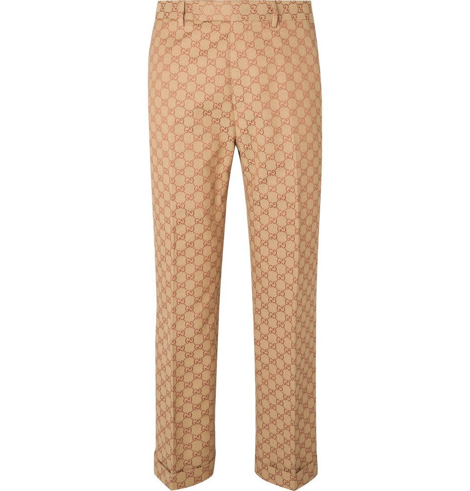 Gucci - Slim-Fit Logo-Jacquard Cotton-Blend Suit Trousers - Beige Gucci
