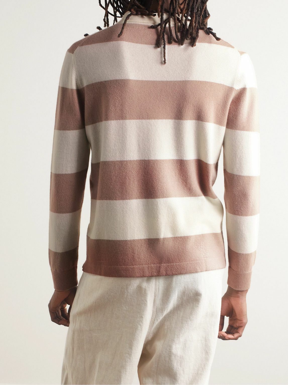 Allude - Striped Virgin Wool and Cashmere-Blend Polo Shirt - Brown