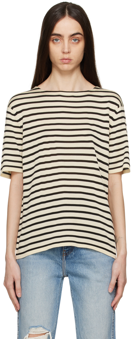 KHAITE Black & OffWhite Brandy Stripe TShirt Khaite