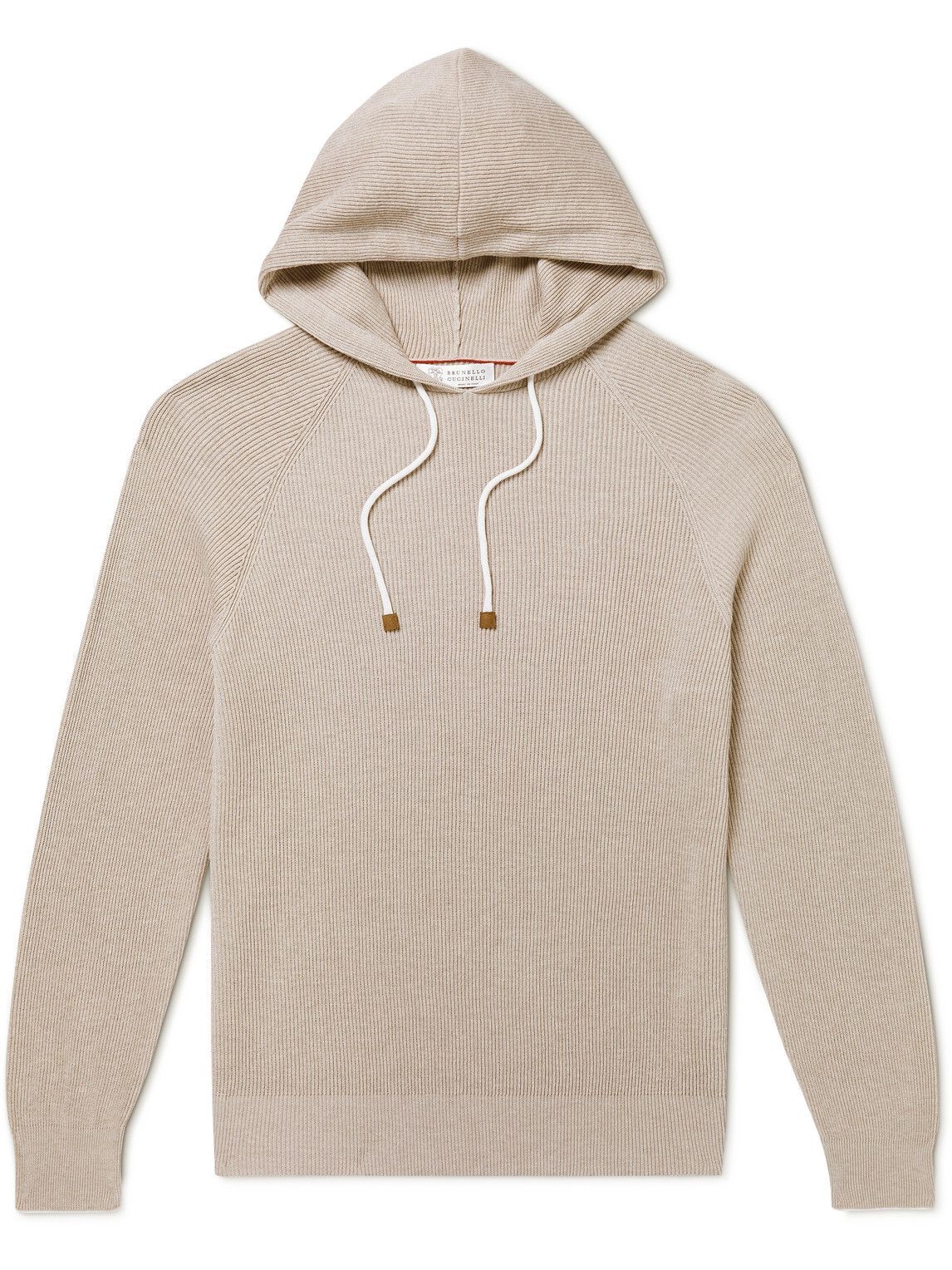 Brunello Cucinelli - Slim-Fit Ribbed Cotton Hoodie - Neutrals Brunello ...