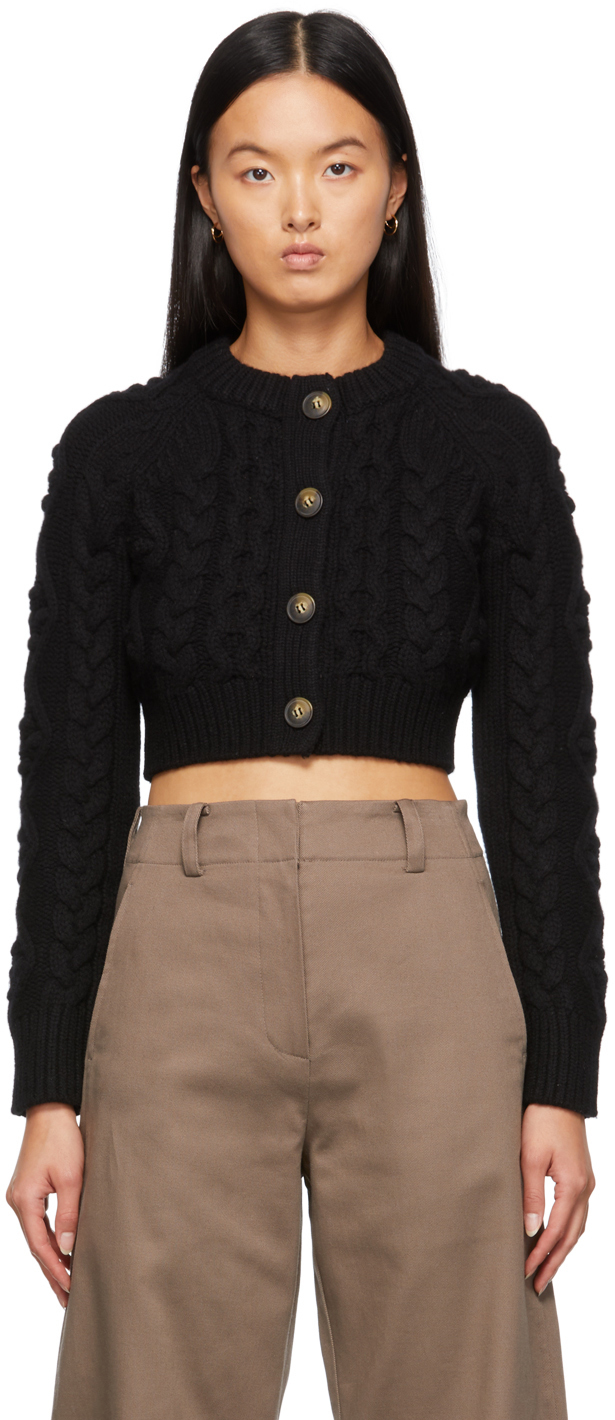 Loulou Studio Black Abaco Cropped Cardigan Loulou Studio