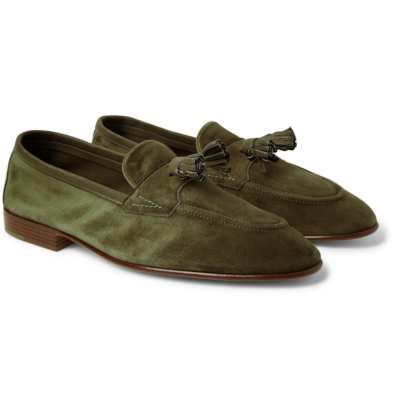 Edward Green - Portland Leather-Trimmed Suede Tasselled Loafers - Green ...