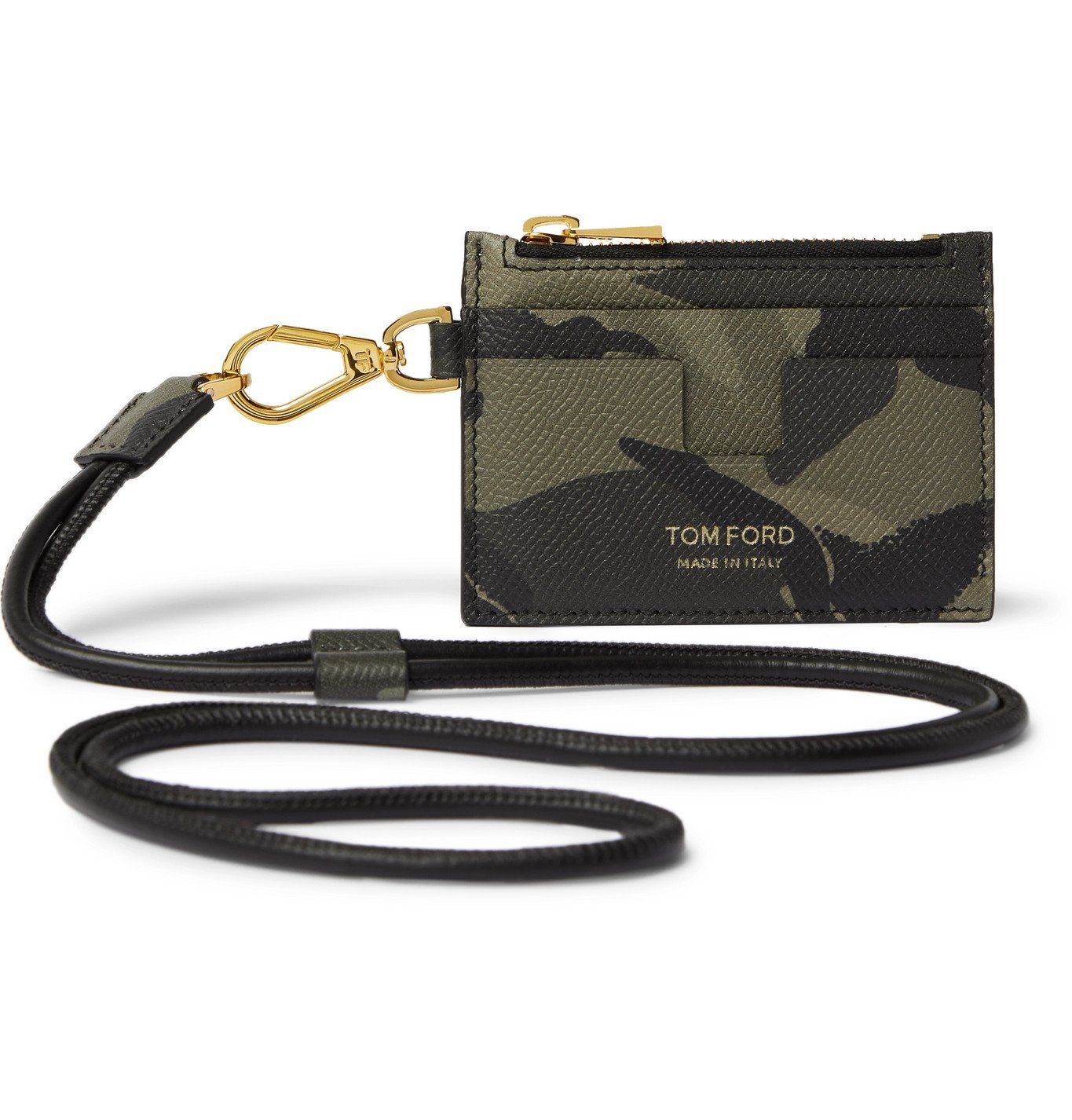 TOM FORD - Camouflage-Print Leather Cardholder with Lanyard - Green TOM FORD