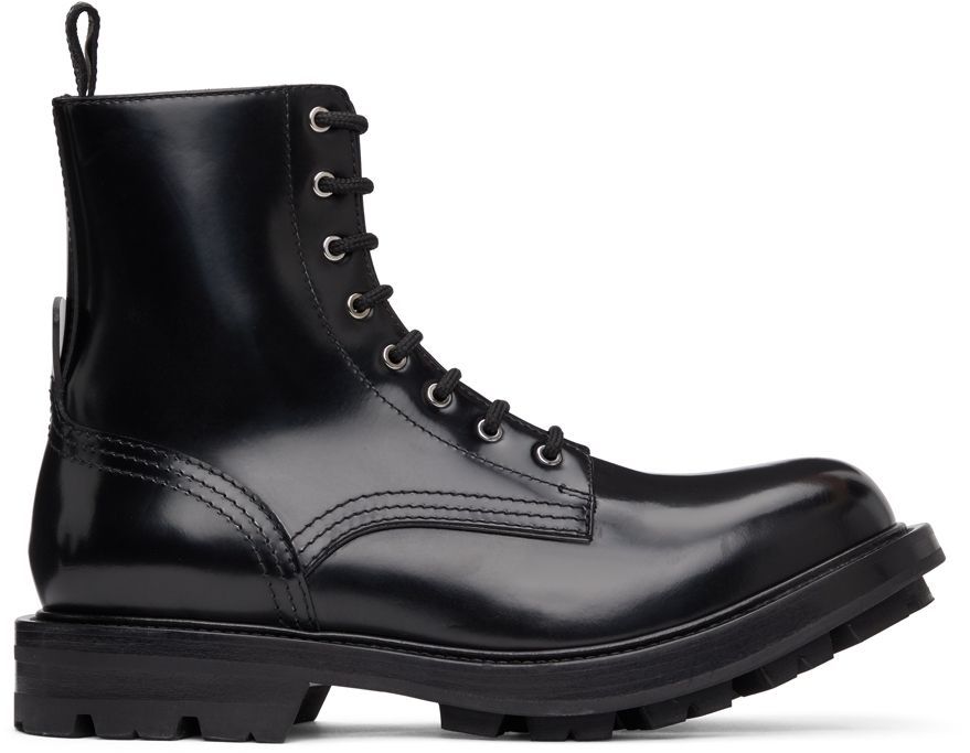 ALEXANDER MCQUEEN 1050$ Black Leather Turn Cuff Boots 