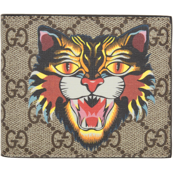 Gucci Beige Angry Cat GG Supreme Wallet 