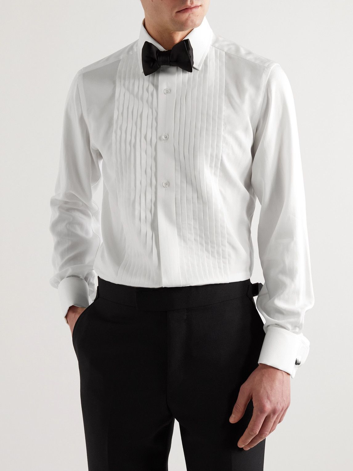Silk-Blend Satin Tuxedo Shirt - White 