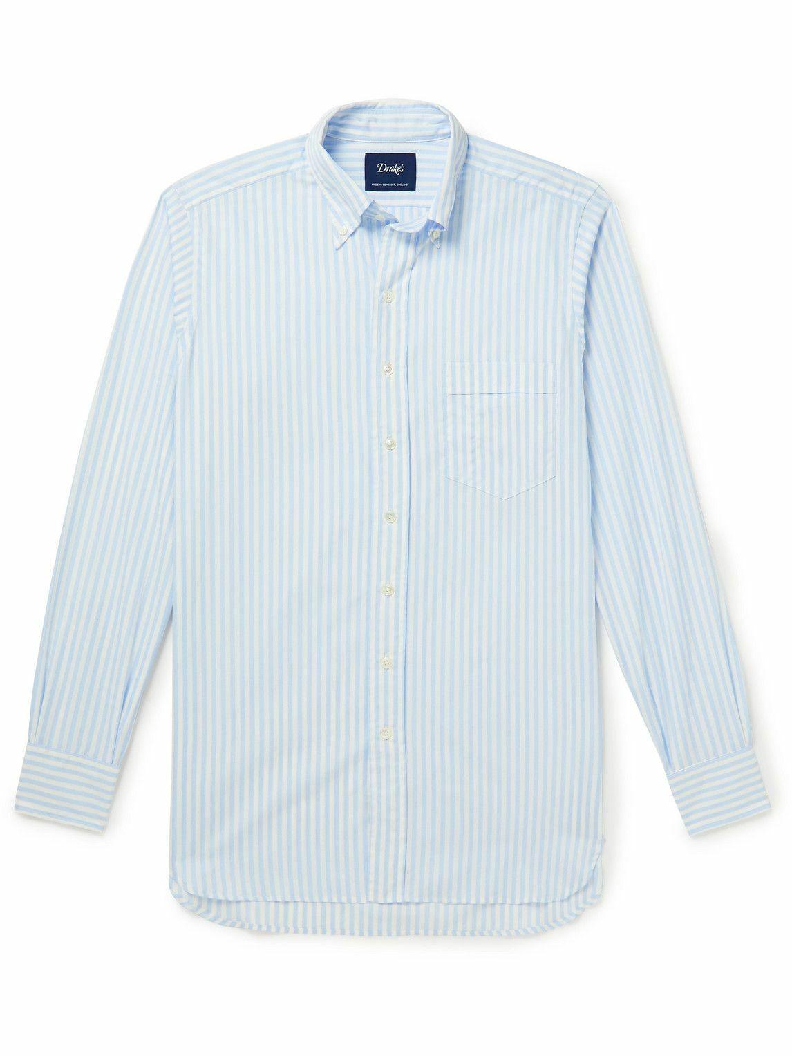 Drake's - Button-Down Collar Striped Cotton-Poplin Shirt - Blue Drake's