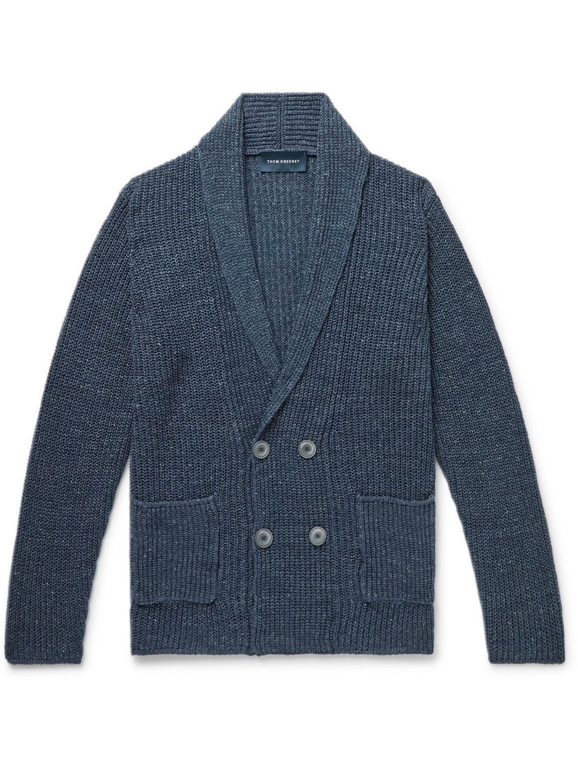 Thom Sweeney DoubleBreasted Ribbed Linen Cardigan Blue Thom Sweeney