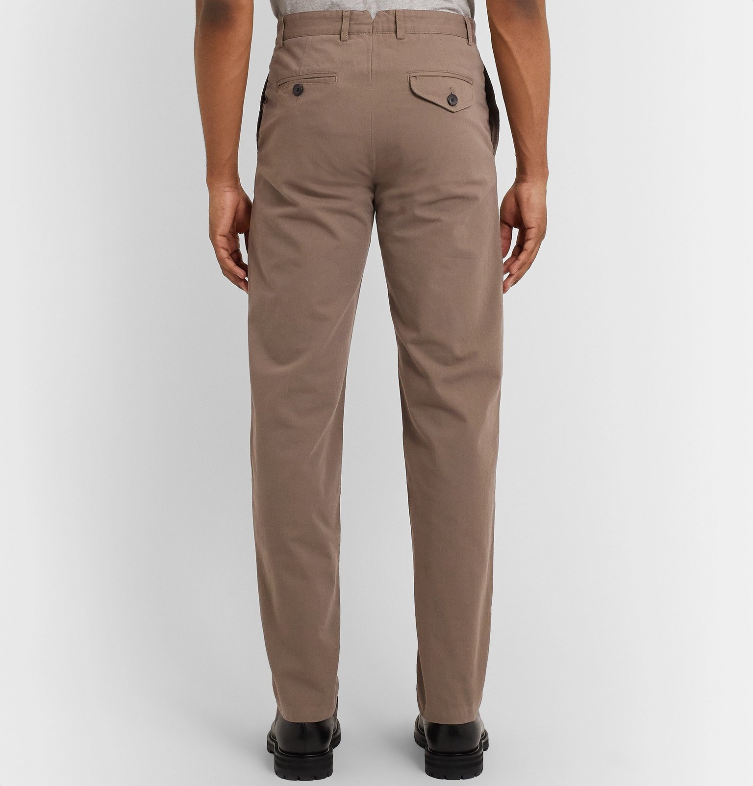 Oliver Spencer - Fishtail Tapered Organic Cotton-Twill Trousers - Neutrals