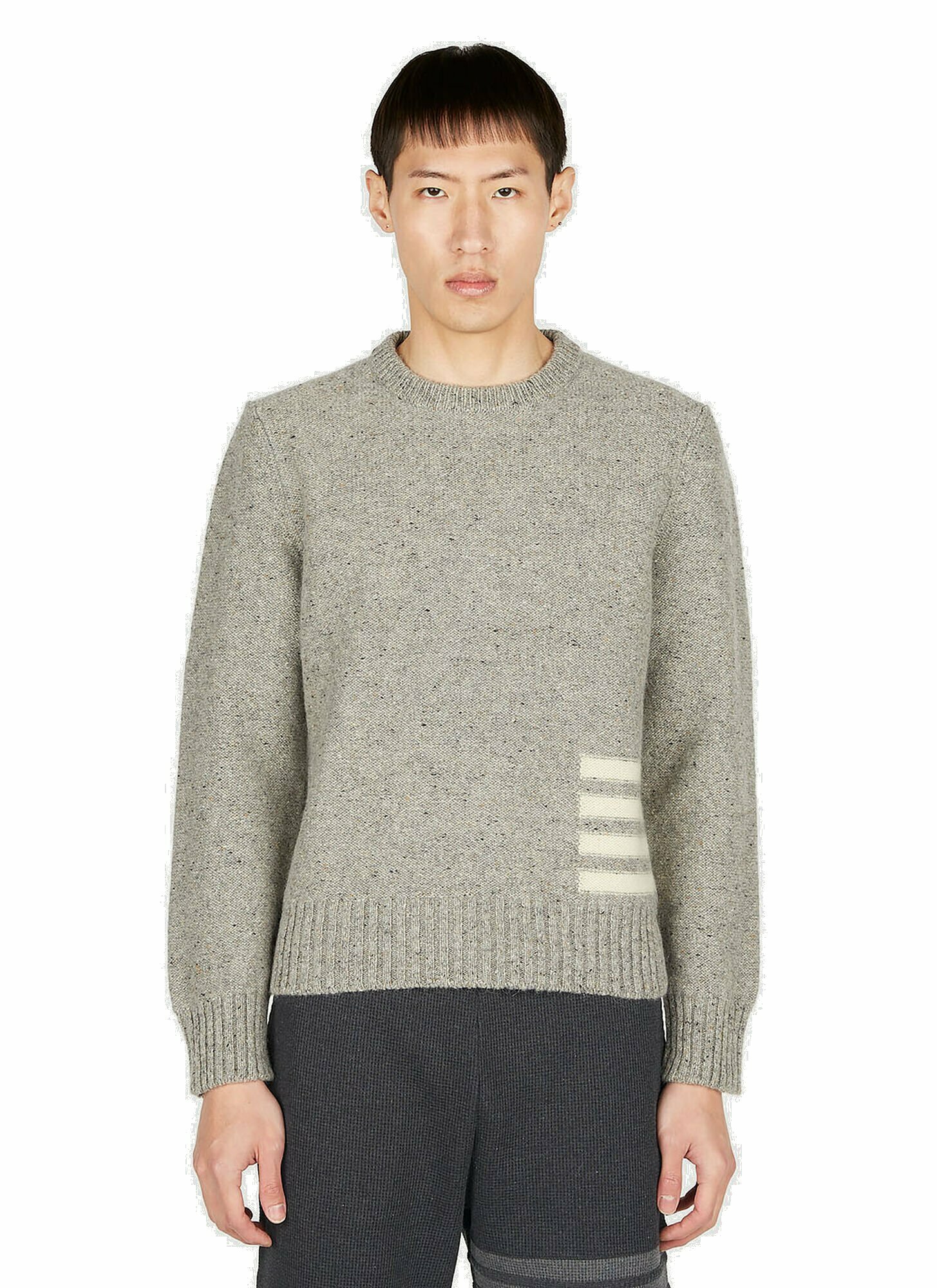 Photo: Thom Browne - 4 Bar Intarsia Sweater in Grey