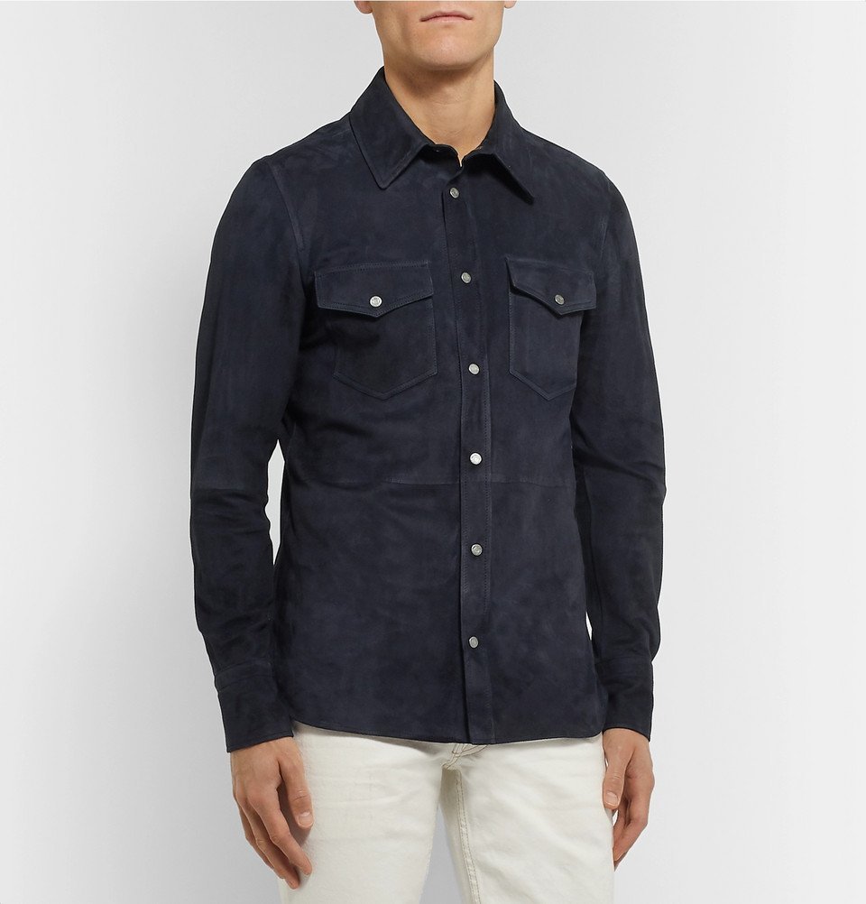 TOM FORD - Slim-Fit Suede Shirt - Midnight blue TOM FORD