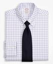 Brooks Brothers Men's Stretch Madison Relaxed-Fit Dress Shirt, Non-Iron Twill Button-Down Collar Grid Check | Lavender