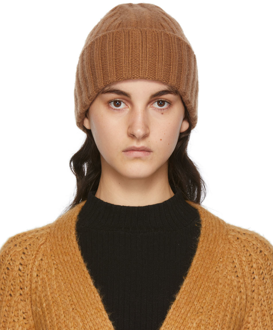 Vince Brown Ribbed Cashmere Beanie Vince