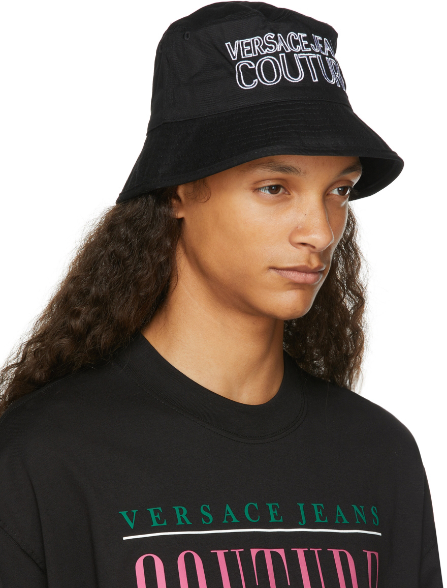 Versace Jeans Couture Black & White Embroidered Logo Bucket Hat Versace