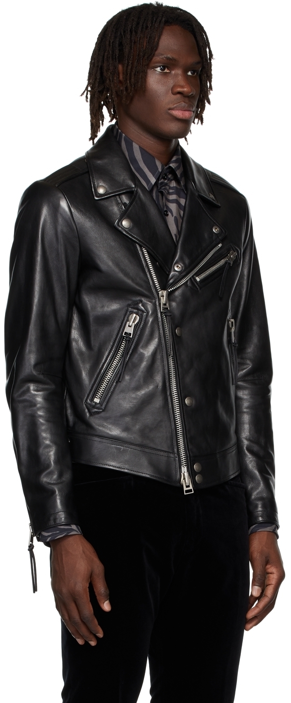 TOM FORD Black Asymmetric Biker Leather Jacket TOM FORD