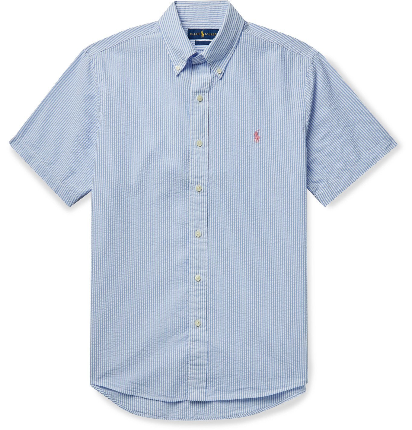POLO RALPH LAUREN - Button-Down Collar Striped Cotton-Seersucker Shirt -  Blue Polo Ralph Lauren
