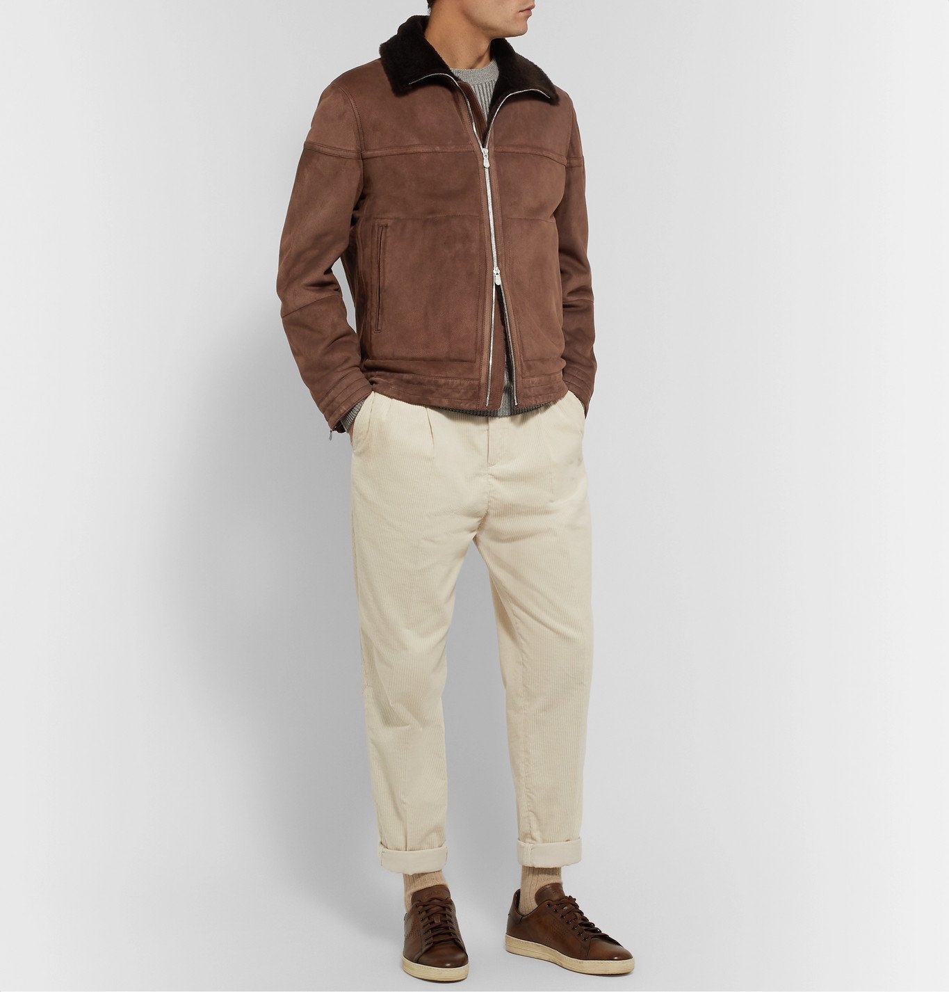 Brunello Cucinelli - Shearling-Lined Perforated-Suede Jacket - Brown ...