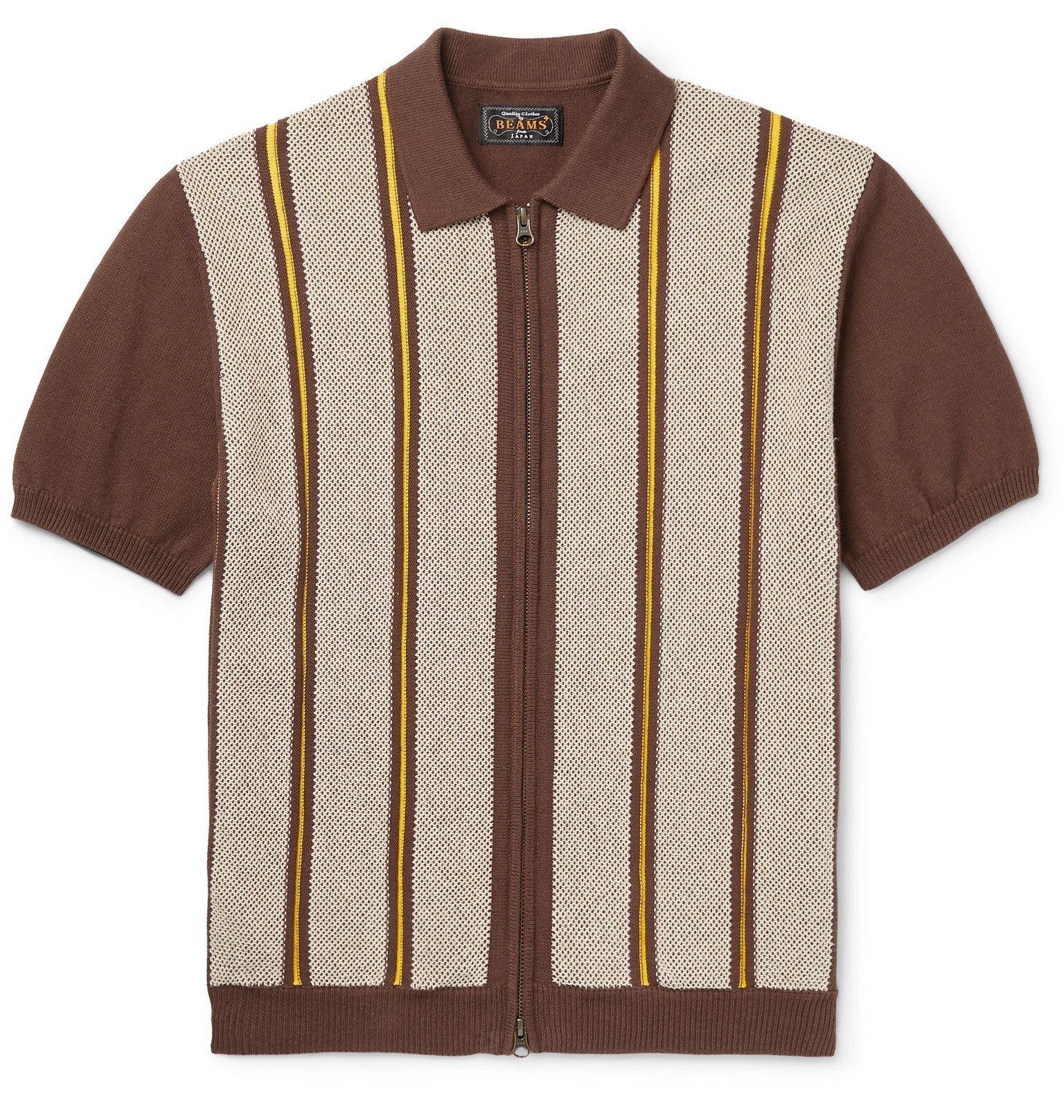 Beams Plus - Slim-Fit Striped Cotton and Linen-Blend Zip-Up Polo Shirt