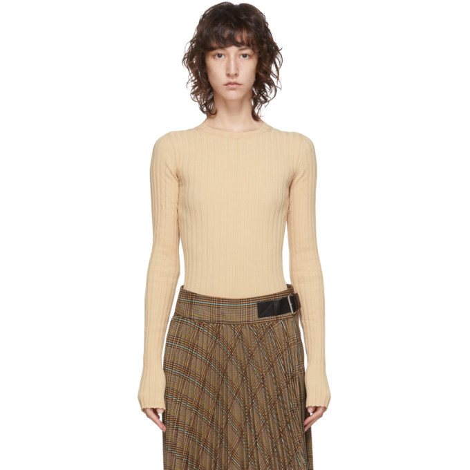 Helmut Lang Beige Ribbed Crewneck Sweater Helmut Lang